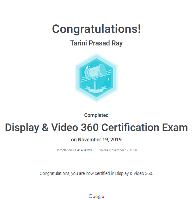 rahultpray's tweet photo. 🏆Successfully Completed Certification for
✅ Display &amp; Video 360
✅ Creative Certification Exam
✅ Search Ads 360
✅ Campaign Manager
Certificate Link 👇
🌎 https://t.co/tDK0Gx3rEr
🌎 https://t.co/iR6L92FwLM
🌎 https://t.co/8pqOjumjUK
🌎 https://t.co/OOT0XNgepD https://t.co/QAXEeHCMpg