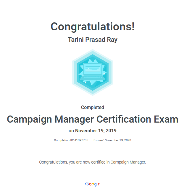 rahultpray's tweet photo. 🏆Successfully Completed Certification for
✅ Display &amp; Video 360
✅ Creative Certification Exam
✅ Search Ads 360
✅ Campaign Manager
Certificate Link 👇
🌎 https://t.co/tDK0Gx3rEr
🌎 https://t.co/iR6L92FwLM
🌎 https://t.co/8pqOjumjUK
🌎 https://t.co/OOT0XNgepD https://t.co/QAXEeHCMpg