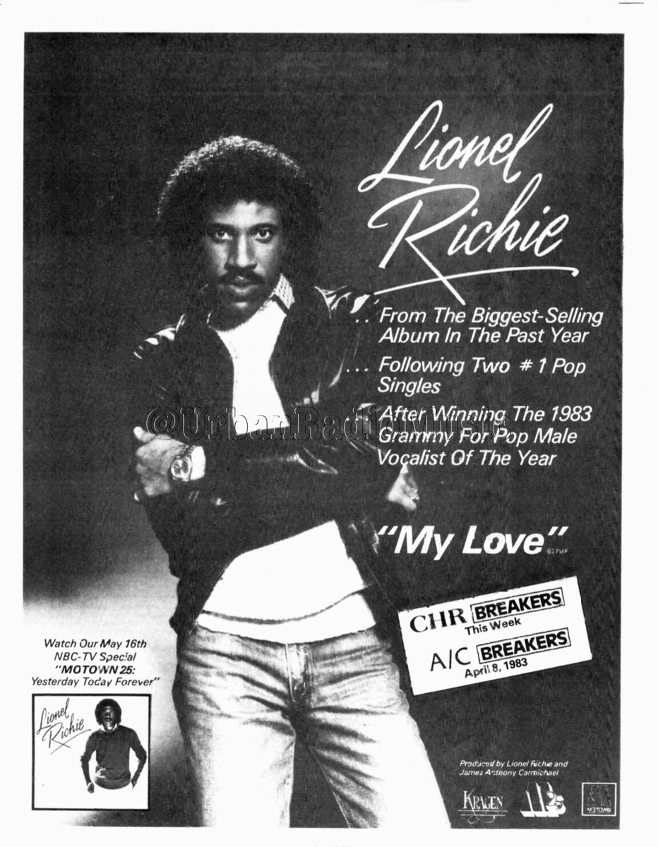UrbanRadioMusic's tweet photo. #blastfromthepast #VintageThrowback #LionelRichie #MyLove #Motown #1983 #Pop #RNB #Music #Promo #GRAMMYs #VintageUrbanThrowbacks https://t.co/FO6bdgJvkT