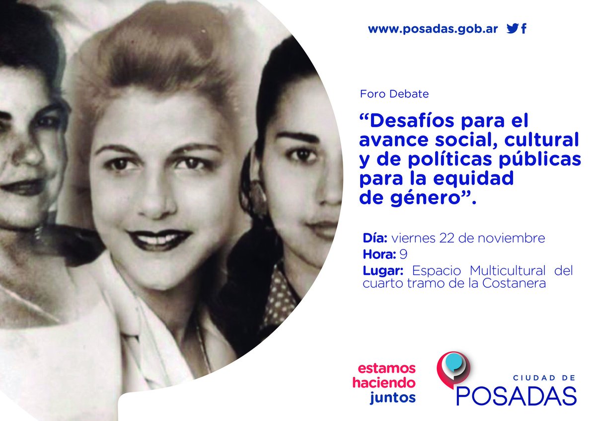 posadasequidad's tweet photo. #BuenDía ☀️

Invitamos a participar del foro debate "Desafios sociales, culturales y de política pública para la #EquidadDeGéneros"

#Agendate 📒🖊
📌 Será éste viernes 22 de noviembre a las 9hs en el salón multiciltural del cuarto tramo de la costa.
#TeEsperamos #HermanasMirabal https://t.co/ptkkl7XLQ0