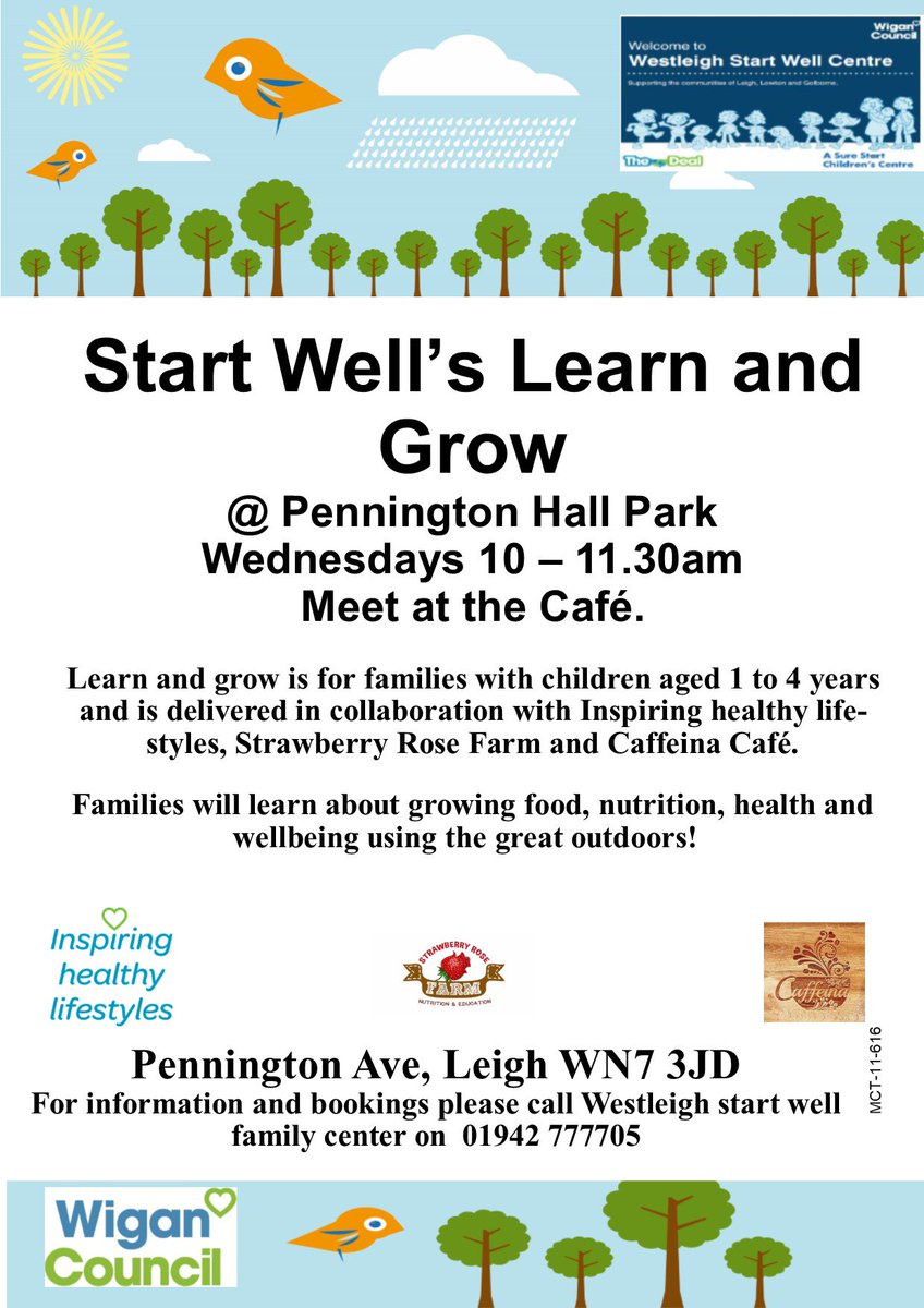 WestleighSWFC's tweet photo. Start Well Learn &amp; Grow is for families with children 1 to 4 years. Delivered in collaboration by Inspiring Healthy Lifestyles, Strawberry Rose Farm &amp; Caffeina Café.  Week 1 starts tomorrow Wednesday. Book your place now. 01942 777705. https://t.co/4WtWJh4jSI