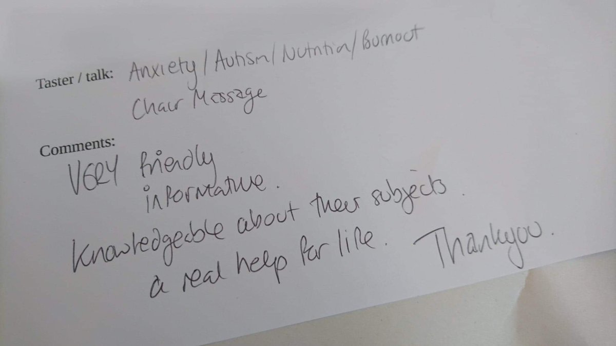 A great feedback form from a lady who attended a few talks and who had a seated massage from me! 
This feedback is exactly the outcome we wanted from this event! Thank you! #healthierbristol #newroombristol #broadmeadbristol #seatedmassage #massagebristol #sportmassagebristol