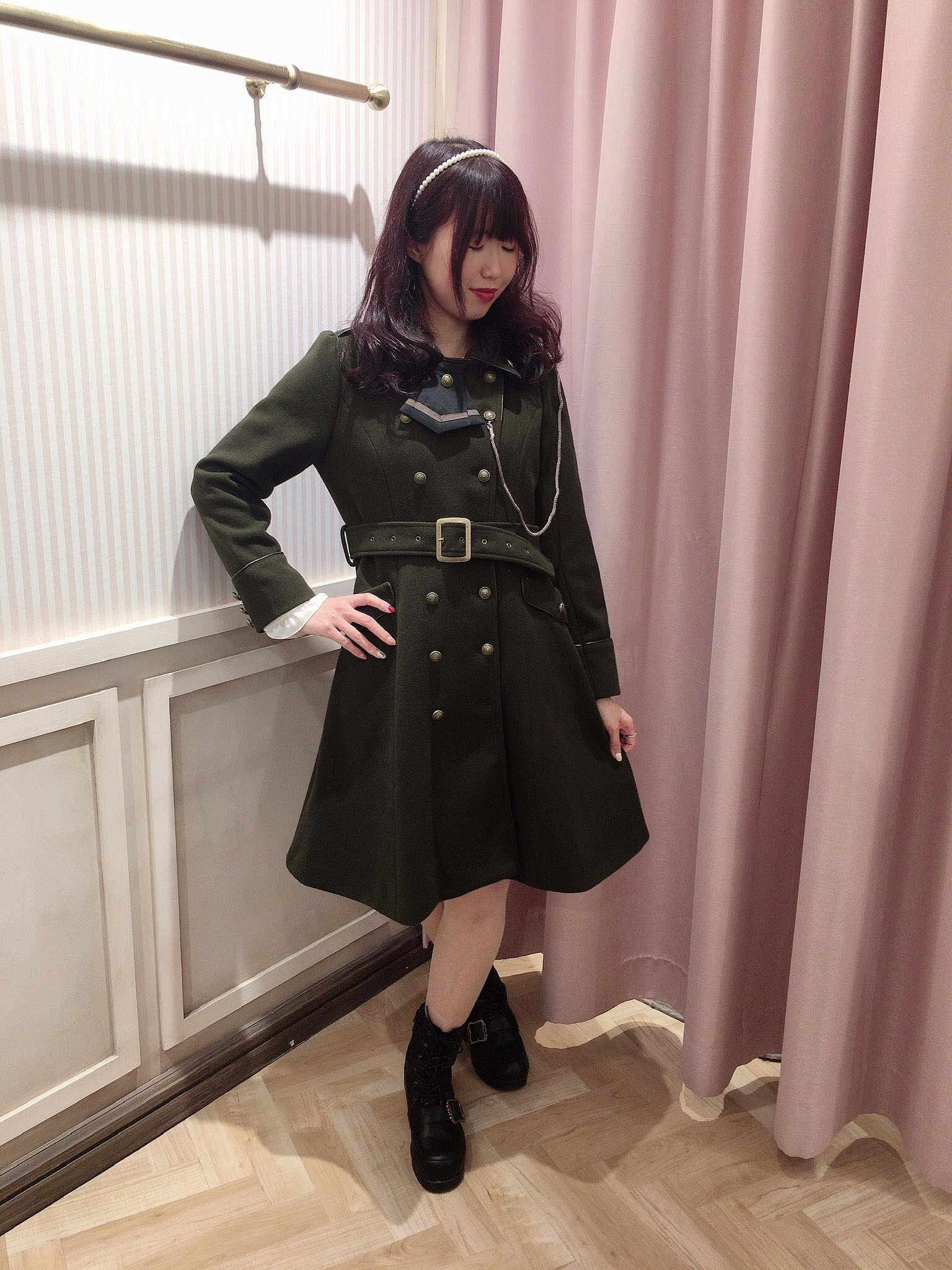 【Amavel】Antique Doll ケープロングコート Velvet Antiquedoll ケープ付きコート ワイン／select | tulle