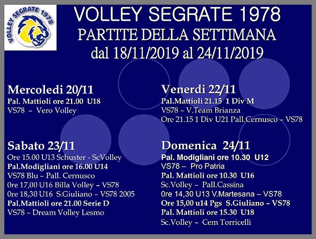 VolleySegrate's tweet photo. Partite della settimana #volleysegrate https://t.co/E1KAcKIDOH