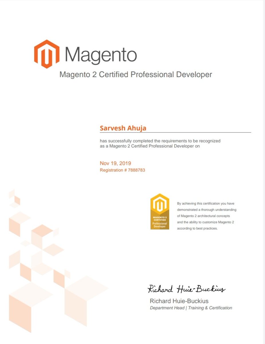 Certification list updated! Magento 2 Certified Professional Developer!! More to go...

#Magento #magento2 #Certification #Professional