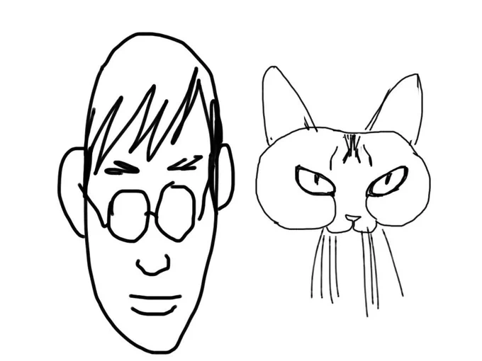 飼い主とその猫を描きました 