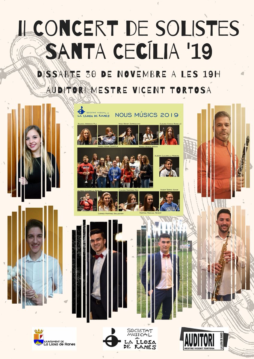 El proper dissabte 30 de novembre, a les 19:00h i a l’Auditori Municipal, tindrà lloc el Concert Extraordinari de Santa Cecília “II Concert de Solistes”.
+info  wp.me/p1gjg9-3n4