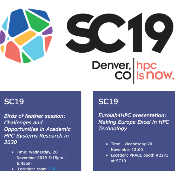 eurolab4hpc's tweet photo. 🙋Goodmorning #SC19🙋♂️! We're organizing a BoF session titled “Challenges and Opportunities in Academic #HPC Systems Research in 2030” tomorrow, Wednesday, 20 Nov.2 at 5:15pm - 6:45pm,📍room 708. Join the discussion! #visiononHPC #HPCresearch
Info: https://t.co/IW9e2I7yyo https://t.co/i5sJhn4uVr