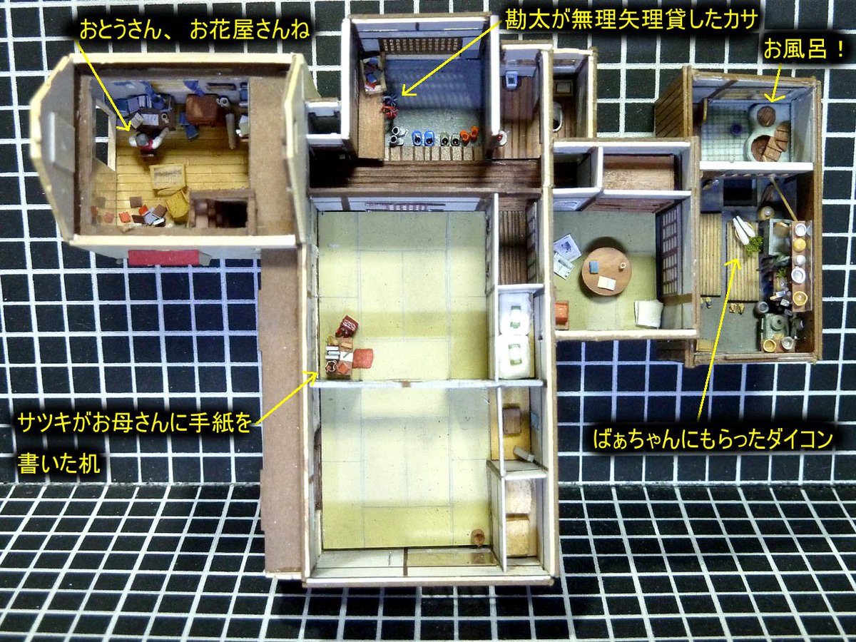 どろぼうひげ さんけい みにちゅあーと1 150 サツキとメイの家 電飾を加えジオラマにして 内装をすべてスクラッチしています アニメで描写された小物や風景も 可能な限り再現しました トトロ好きの方なら きっと楽しんで頂けると思います 製作記は