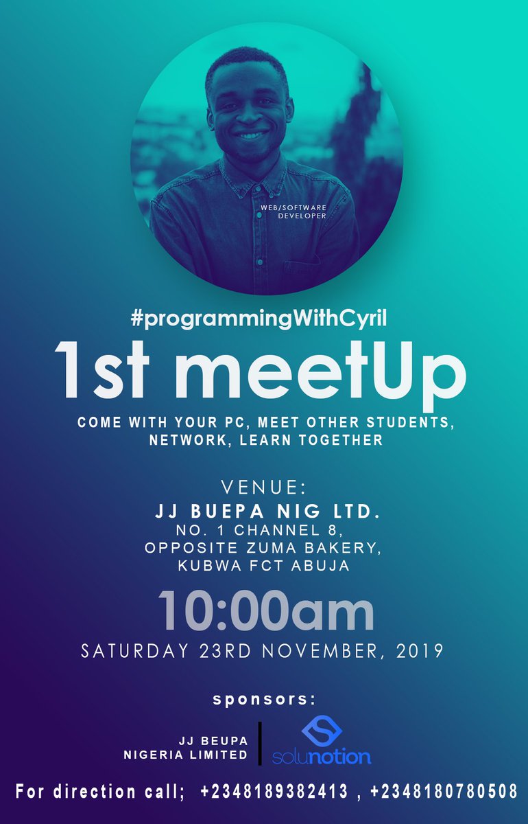 cyril_thankgod's tweet image. Hello Abuja, will be organising our 1st MeetUp for students learning #programmingWithCyril.

It promises to be amazing, you will meet other students, network, and also learn together. Tell your friends who wants to learn programming.

#PythonProgramming
#Python #PWC #PWCAbuja