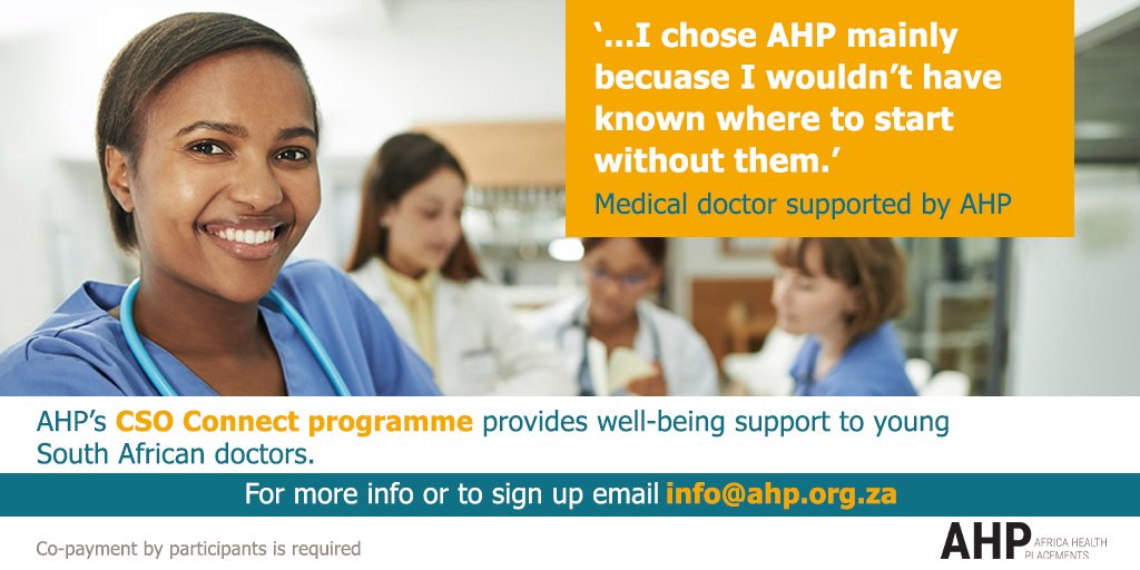 AHPdoctors's tweet image. AHP has more than 14 years experience placing &amp;amp; supporting doctors in Africa. If you&apos;re a junior doctor in South Africa, contact us today for information about CSO Connect, our newly launched programme to provide well-being support to young doctors. #csoconnect