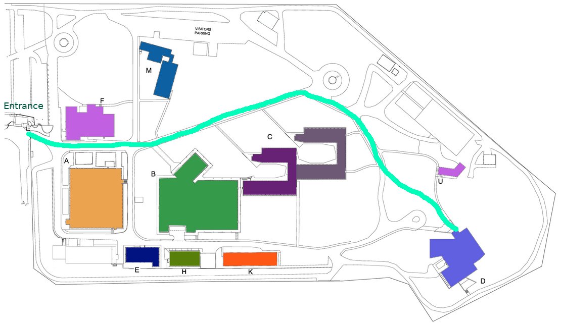 sciops_ws's tweet photo. When you arrive at ESAC today and don't know where to go, here is a handy map for you. The entrance to the site is on the left of the map, the SCIOPS meeting happens in building D, on the other site of the map, up on a hill.

#sciops2019 https://t.co/oJqltP09jO