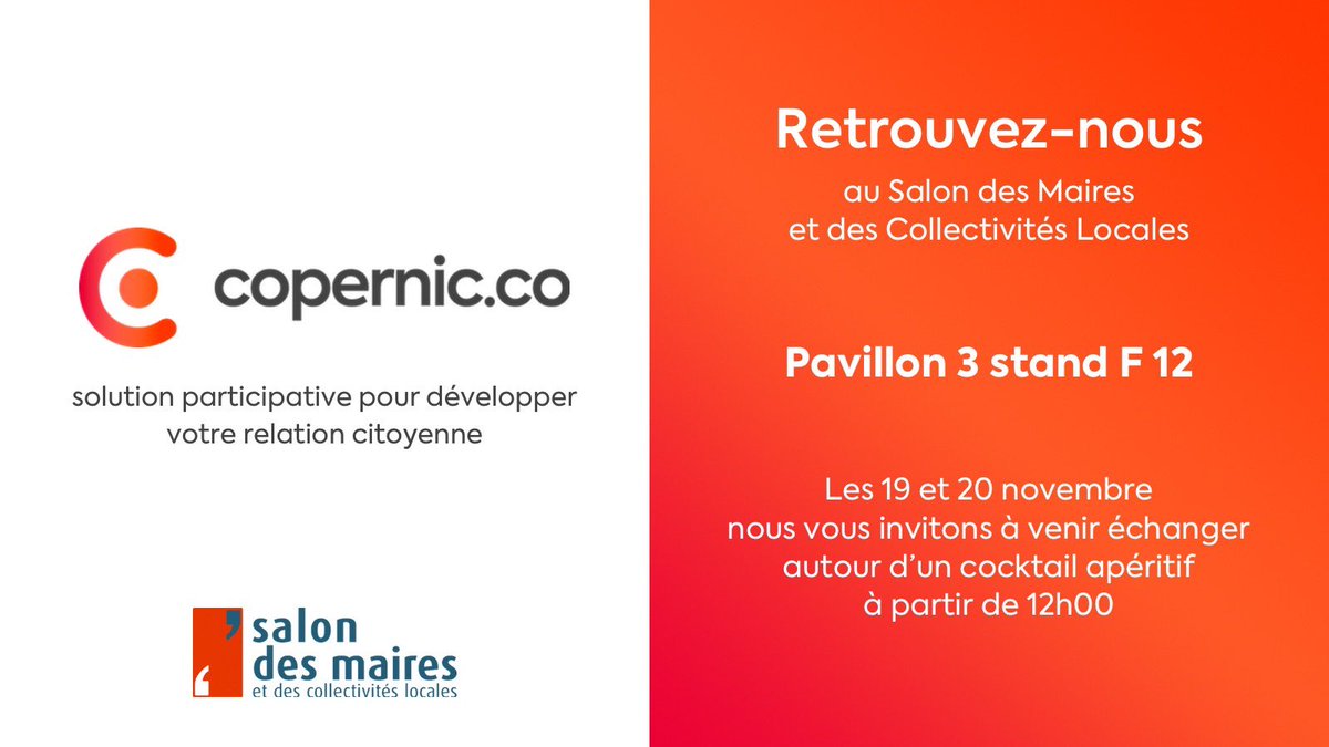 Pour découvrir la solution de sites de campagne participatifs copernic.co, retrouvez-nous au ⁦@salondesmaires⁩ ! #SMCL #congresdesmaires