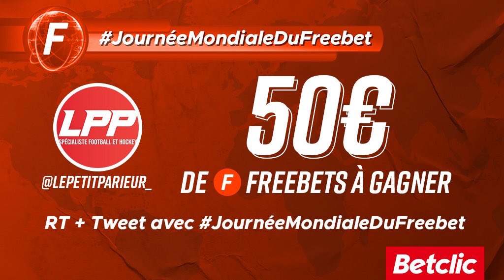 LePetitParieur_'s tweet photo. 🎗Journée mondiale du freebet avec Betclic🎗

Betclic vous offre 5x10€ de freebets

pour participer: 

👉 Follow @betclic et @LePetitParieur_

#JournéeMondialeDuFreebet

Tirage au sort demain!

GL à tous

#TeamParieur https://t.co/BRNv6SxBMV