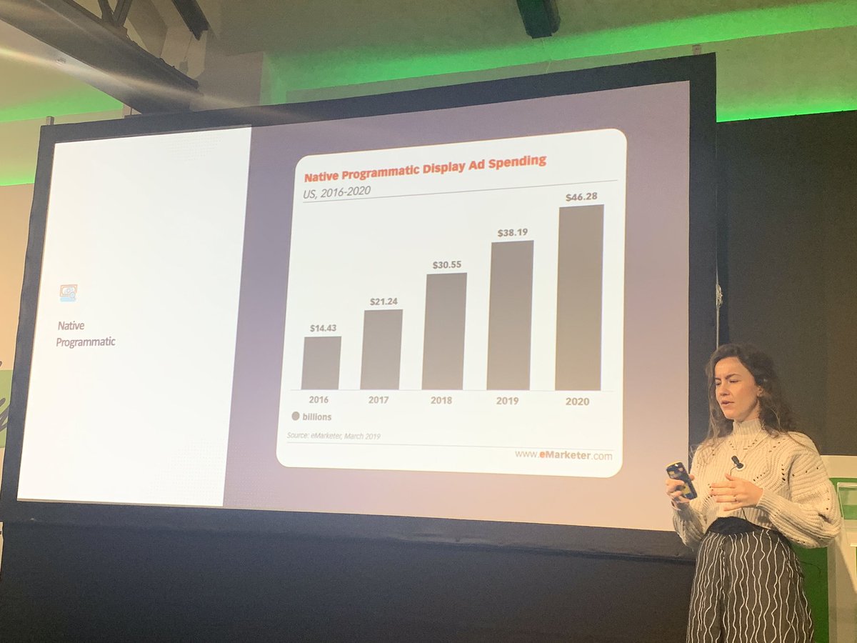 🔺Predicciones de la Publicidad Nativa:

👉🏼 87,7% será adquirida a través de programática en 2020. 
👉🏼 80% del tráfico en internet en 2020 será en vídeo. 
👉🏼 Los marketeros no tendrán otra opción que considerar el audio. Ej: los podcasts.
👉🏼 El usuario en primer lugar

#NativeDay