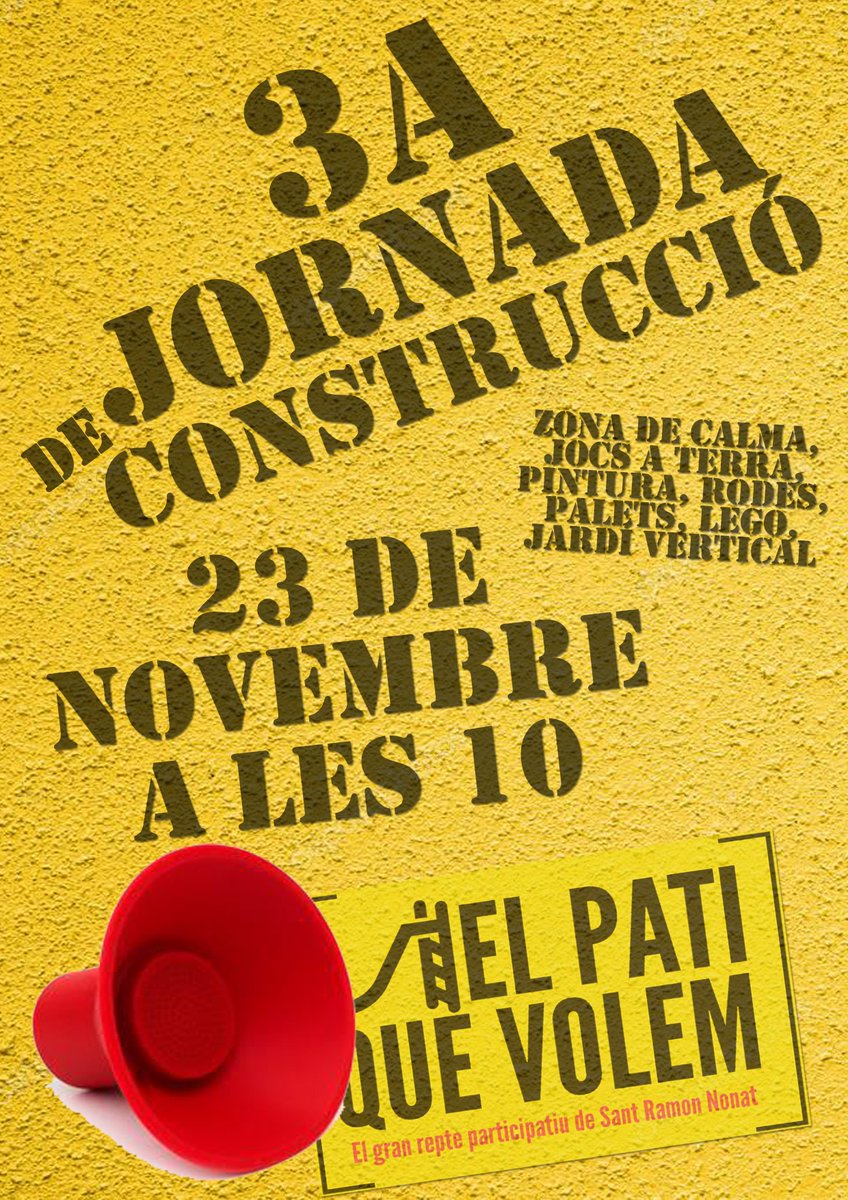 FEPSantRamon's tweet photo. El proper 23 de novembre a partir de les 10 del matí torna #elpatiquevolemSRN Una jornada, la 3a, on seguirem construïnt el que hem imaginat entre tots i totes. Necessitem moltes mans i molts manetes! #escolessostenibles @ecoFEP @escolesXESC #larevolucioverda #cocreem https://t.co/2QJhGazZyQ