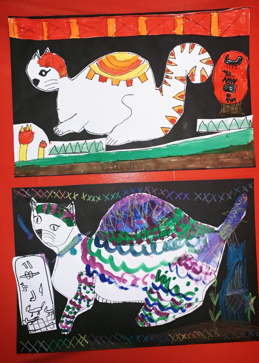 MrsPcroteau's tweet photo. @MCSDArt St.Joes 2nd graders Egyptian Mummy Cat. Their names are in hieroglyphs! https://t.co/RbfJGF3ikf
