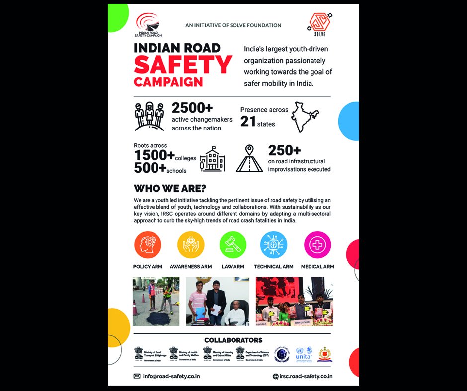 SAFE_ROADSIndia's tweet photo. #IndianRoadSafetyCampaign is the road safety initiative of SOLVE, a non-profit trust founded by students and alumni of IIT Delhi. They have since grown to become the largest youth organization working in 50 cities with over 1,500 colleges and over 2,500 volunteers. https://t.co/vCYUQYOUC0