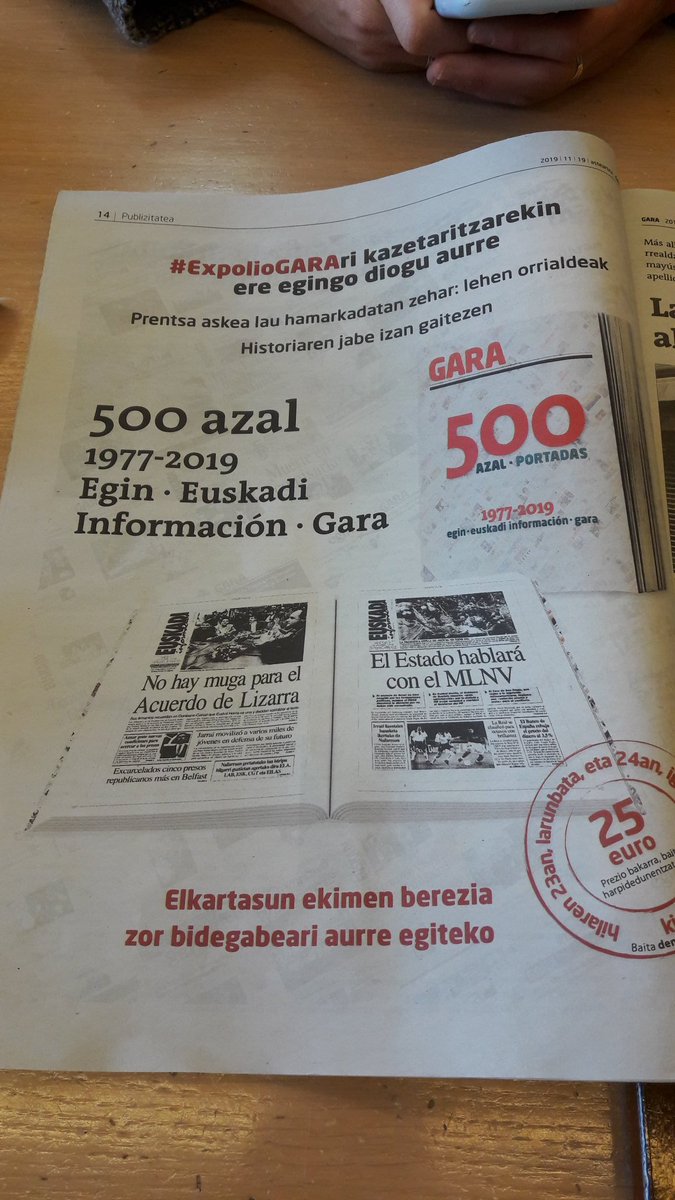 Ez da batere atsegina honelako publiak ikustea, baina argi daukagu zuei (irakurle eta harpidedun) eta guri (kazetari eta langile) esker #expolioGARA-ri aurre egingo diogula!!!