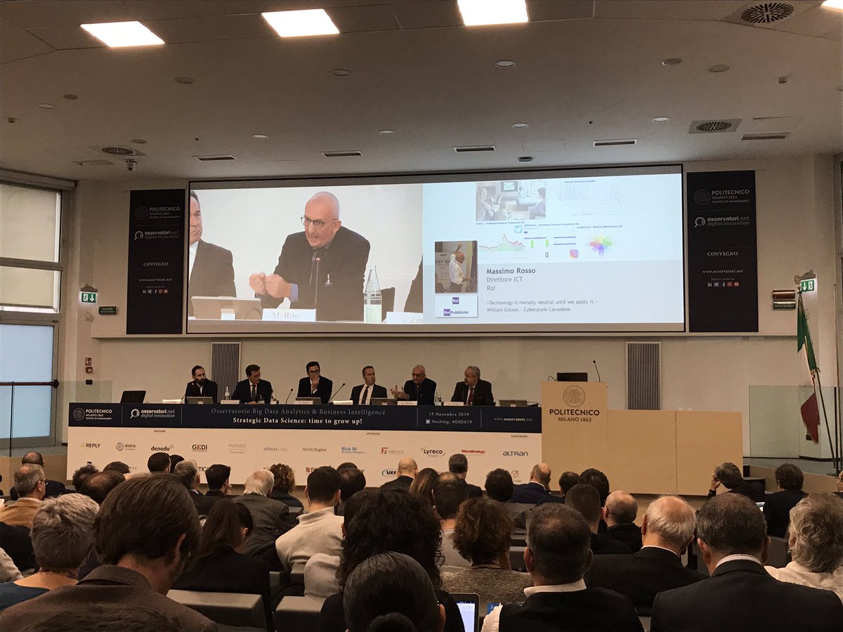 Osserv_Digital's tweet photo. Massimo Rosso @Raiofficialnews #RaiPubblicità racconta le evoluzioni del progetto di #SentimentAnalysis sui programmi #Rai #OBDA19 #OssBigData https://t.co/LQQxcCtklE