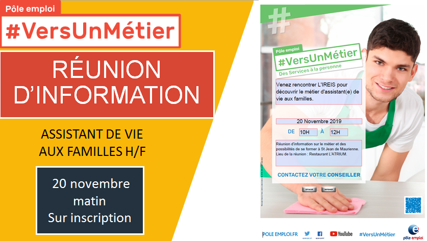 RenaudCharlesFT's tweet photo. [#VersUnMétier] Votre agence @poleemploi_ara @Stjeanmaurienne vous invite le 20 novembre à rencontrer  l'#IREIS #Savoie pour vous informer sur le #métier et  #formation Assistant de Vie aux Familles
Contacter vite votre conseiller pour participer 📞📩 👥
#emploi #Maurienne https://t.co/AxKWaPSNgC