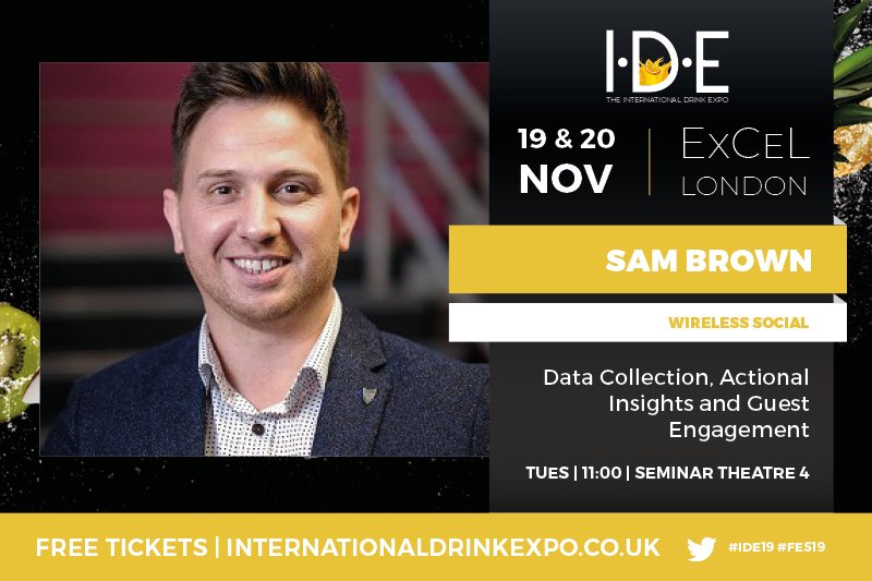 tradedrinksshow's tweet image. Make sure you’re in Seminar theatre 4 in five minutes; Sam Brown from @WirelessSocial is starting his seminar, Data Collection, Actional Insights and Guest Engagement! Get a move on, or you won’t get a seat! #FES19 #IDE19