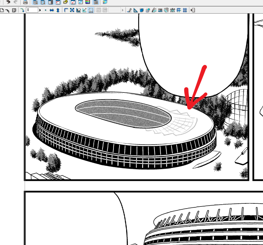 新国立競技場描いてるけど、屋根の透けてる部分。透けてる状態で完成なのかな?今後天井版張るのかな?作画どうしよう。 