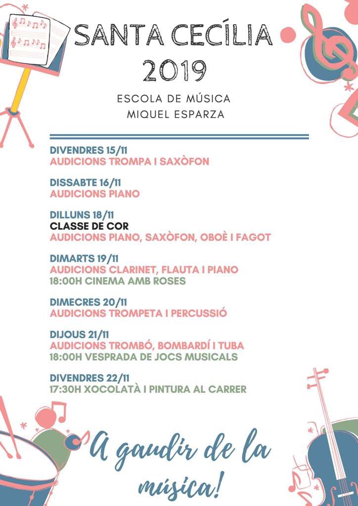 🎶 Com cada any al voltant del 22 de novembre, la <a href="/SocietatMusical/">smlallosaderanes</a> i l'Escola de Música Miquel Esparza, preparen tot un seguit d'activitats per a commemorar la festivitat de Santa Cecília, patrona dels músics.

Més informació 👇
lallosaderanes.es/report/setmana…