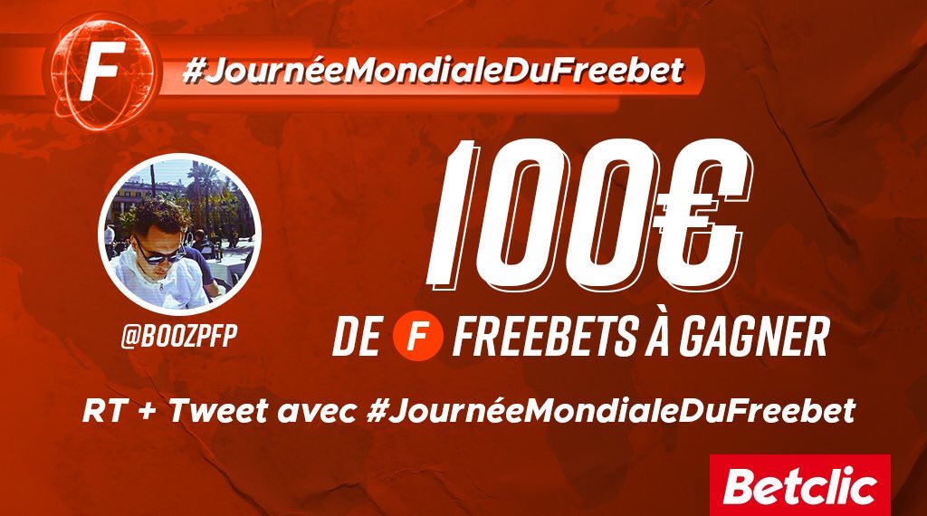BoozPronos's tweet photo. Journée mondiale du freebet avec Betclic 😋

Betclic vous offre 5x20€ de freebets

pour participer: 

👉 Follow @betclic et @BoozPFP
👉 RT ce tweet 

#JournéeMondialeDuFreebet

Tirage au sort demain!

GL à tous https://t.co/hlgIeAYEjb