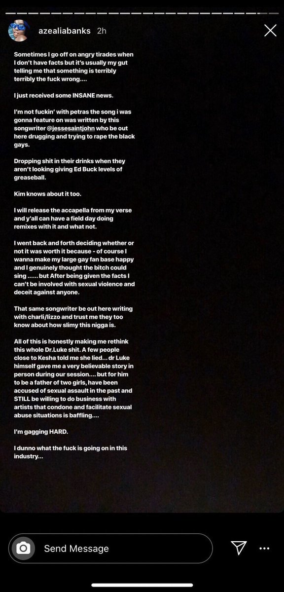 Azealia Banks, who has been critical of both Kesha and Luke has now additionally alleged that Dr. Luke/Kim Petras collaborator Jesse Saint John has drugged and r*ped musicians, to both Luke and Kim’s knowledge, despite both of them claiming to “support sexual abuse survivors.”