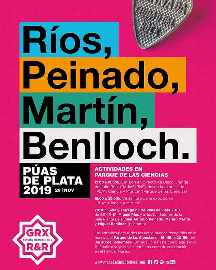 Este #miércoles 20 gala de las púas de plata de <a href="/grx_RR/">GRX R&R</a>  en el auditorio del <a href="/ParqueCiencias/">Parque De las Ciencias</a> #Granada actividades desde las 17 H. Gala a partir de las 20 H. #Granadaciudaddelrock