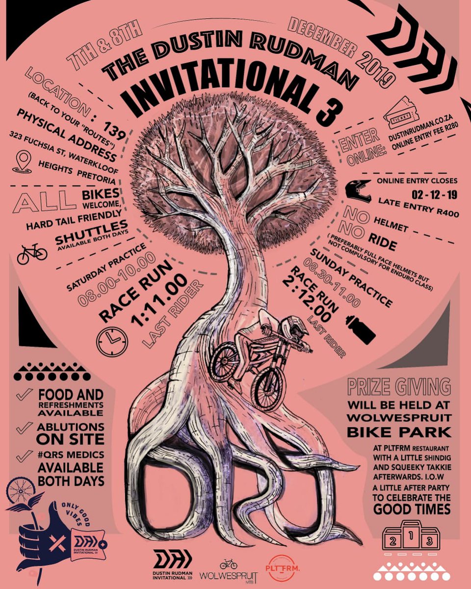#TheDustinRudmanInvitational is alive. Get those pre-entries done and dusted. Its super easy. A couple more weeks to go till we have another good time out there. 
 👉dustinrudman.co.za 
#DRI #EVENTS #NOPOLITICS #KEEPITTIDY #FORTHEFUN #MTB #DH #RSA #ENDUROMTB #FORTHEPEOPLE