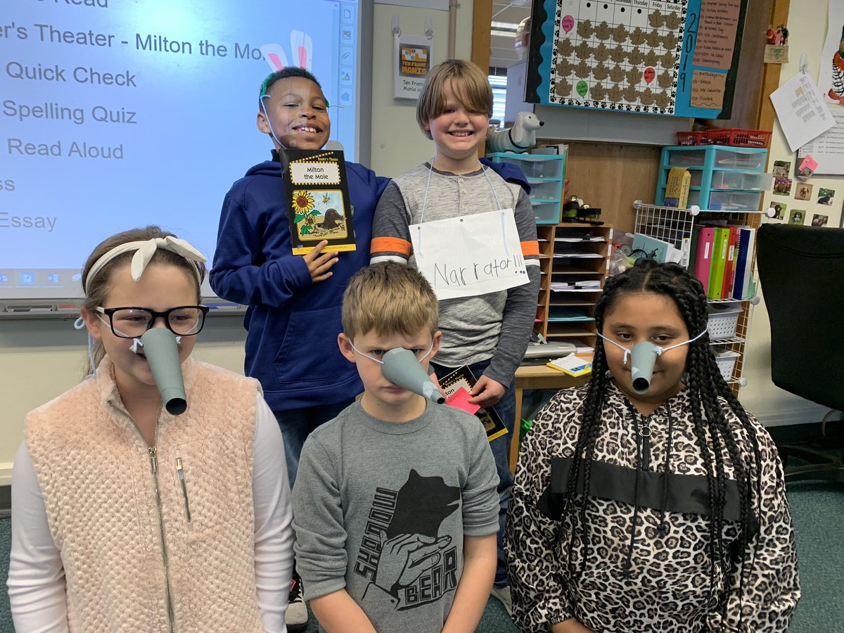 TabiTheTeacher's tweet photo. Yesterday we performed a Reader’s Theater called Milton the Mole! #fluency #readerstheater #propsmakeitmorefun https://t.co/DeU1FsMAYd