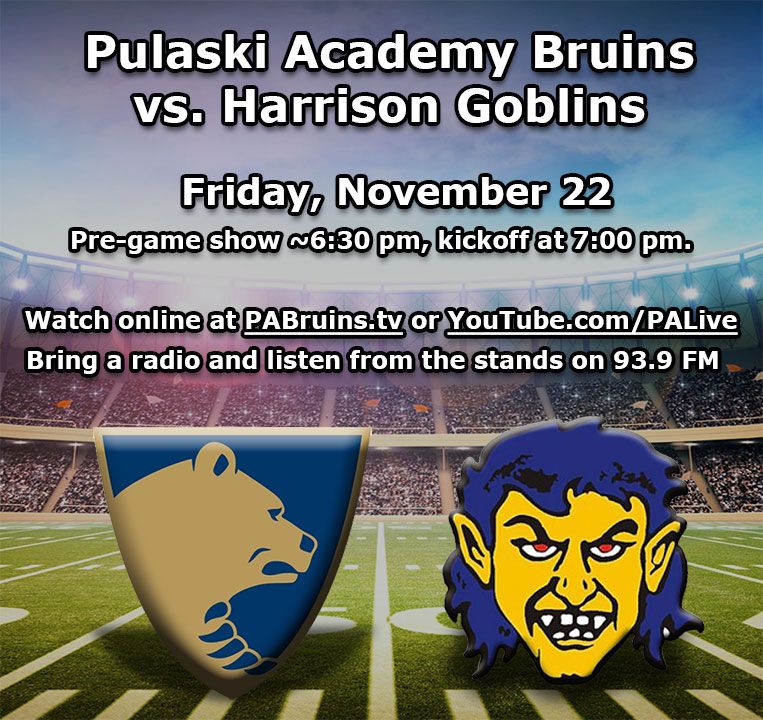 PA_LiveTV's tweet photo. The #PABruins will be heading north to take on the undefeated Harrison Goblins in round two of the 2019 football playoffs.  Join us live at https://t.co/z8cfHjC1yz or if you're traveling to Harrison to cheer on the team, bring a radio and listen to PA Live on 93.9 FM. #PAcompete https://t.co/wjO550PPxV