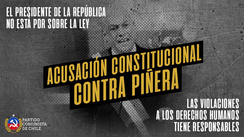 PCdeChile's tweet photo. Las reiteradas y sistemáticas violaciones a los DDHH tiene responsables; uno de ellos es el Presidente @sebastianpinera. Las y los torturados, heridos y mutilados merecen justicia.

El nunca más no es una frase, es un imperativo para el resguardo de la democracia. #PiñeraAcusado https://t.co/2ugCLaTdmy