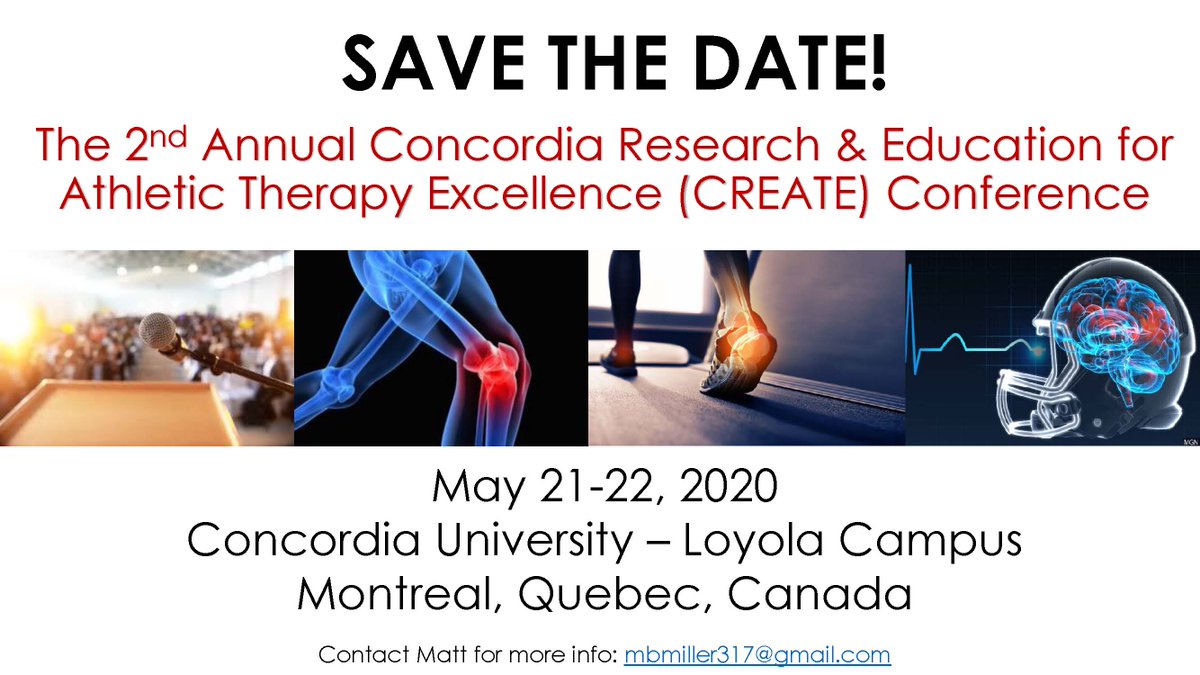 Athletic Therapy (@atconcordia) on Twitter photo It's official! May 21-22nd, 2019. CREATE #2.
Save the date!
@MBMiller_AT <a href="/RGDeMont/">Richard DeMont</a> <a href="/CU_HKAP/">Dept Health, Kin, Applied Phys</a> It's official! May 21-22nd, 2019. CREATE #2.
Save the date!
@MBMiller_AT <a href="/RGDeMont/">Richard DeMont</a> <a href="/CU_HKAP/">Dept Health, Kin, Applied Phys</a>