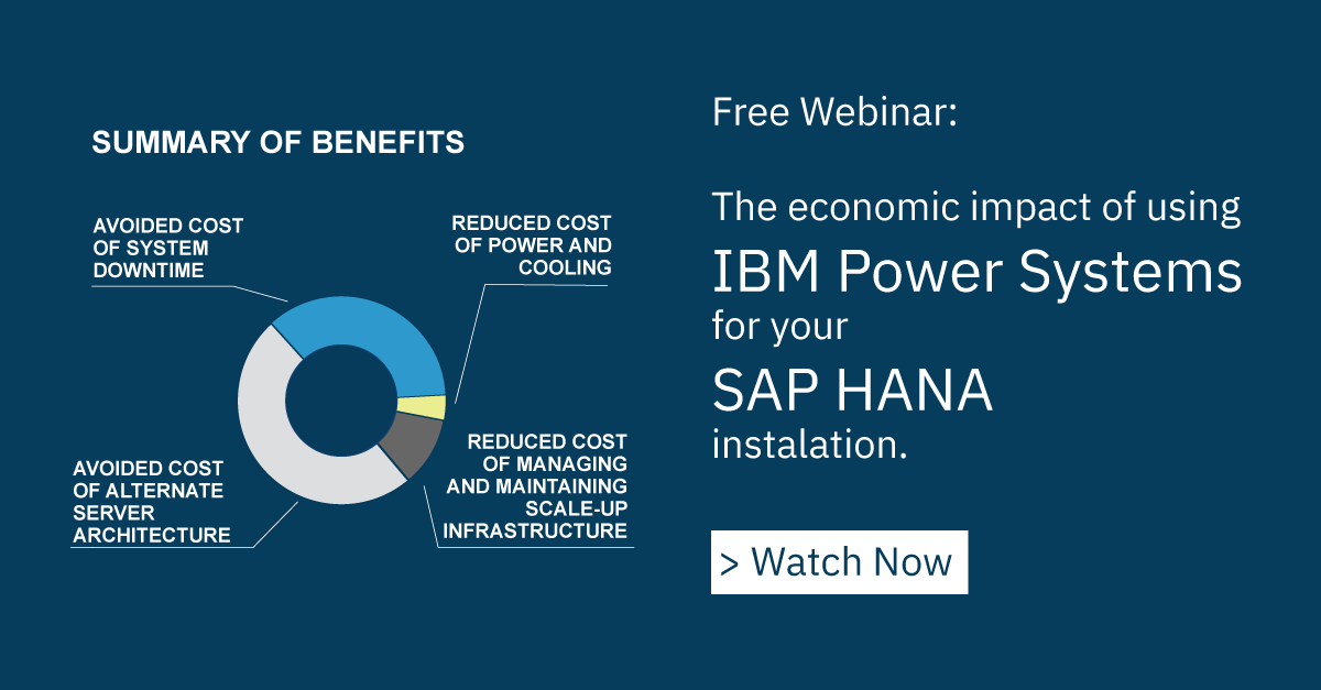 Forrester Webinar: Multiple customer interviews look at the three-year financial impact that IBM Power Systems for SAP HANA had on them. See the findings. ibm.co/2Qxi5aI