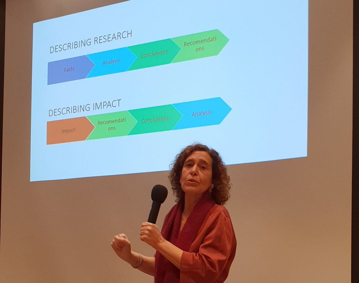 xavierlasauca's tweet photo. @PaulaAdam4 in action, explaining the differences between 'describing research' and 'describing impact', at the #Research #Impact Assessment Workshop by @iCERCA #RIACat https://t.co/q7n8L5vFes