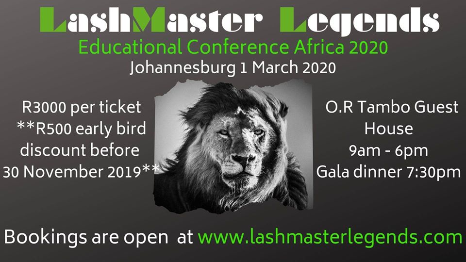 CleanLashes's tweet image. Join us for the 4th LashMaster Legends Educational Conference and Gala Dinner with live entertainment. Get your early bird discount of R500 if you book before 30 November 2019. Bookings open on 1 November 2019 at lashmasterlegends.co.za
#beautysalons