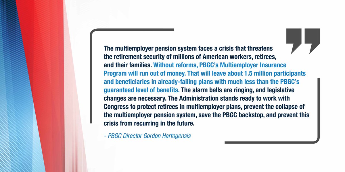 USPBGC's tweet photo. PBGC Director Gordon Hartogensis on the state of the #Multiemployer Program. Read our #AnnualReport for more details | https://t.co/5MByjCBy1d. https://t.co/ZKt0YKvyLP