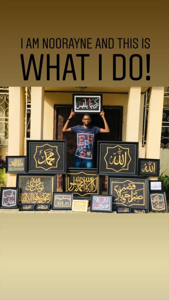 Zun_Noorayne's tweet photo. I am Usman Ahmad Nuraini
Known as Zun_Noorayne

I am an Abuja-based Arabic Calligrapher
I make customized Arabic frames with names, verses, supplications etc.

Check my pinned tweet and my media for more

Thank you🙏🏾 https://t.co/6z9yuiHcFK