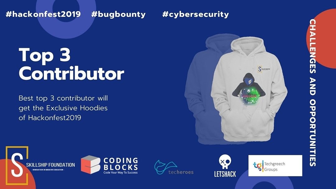 hackonfest's tweet photo. What participants will get apply now limited registrations only
#hackonfest #hackonfest2019
#bugbounty
https://t.co/EZZMFH5fiH https://t.co/Jv4ysemAe9