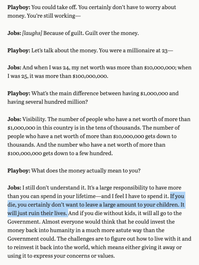 I wonder what Steve Jobs would've thought about the wealth tax debates. Some clues here: http://reprints.longform.org/playboy-interview-steve-jobs