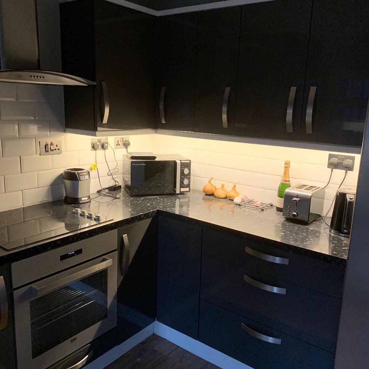 Upgrade of lighting to LED downlights in the kitchen and living room, as well as installing undercabinet LED strip lighting. 
Brighter, more welcoming and makes the whole place feel bigger ✨
#lighting #interiordesign #design #lightingdesign #light #photography #homedecor #led #a