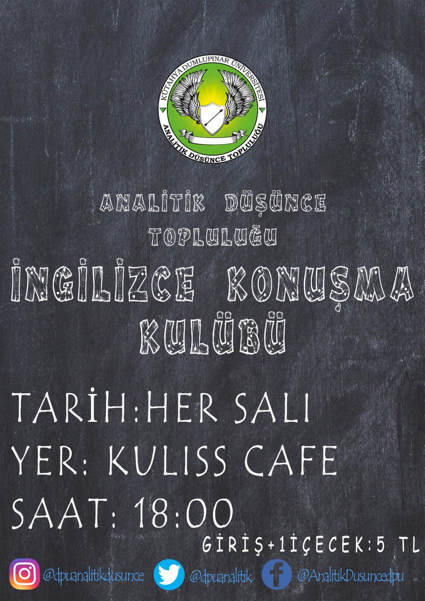 Ingilizce ye olan önyargıları kırmak ve hep birlikte öğrenmek için senide aramıza davet ediyoruz..
#dpuanalitikdusunce 
#EnglishConversationClub 
#ingilizcekonusmakulubu