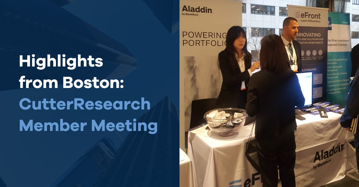 eFrontFinancial's tweet image. [Highlights from Boston] Angela and Alan showcasing how, together, Aladdin and #eFront are working on making alternatives less alternative.

#CutterResearch #PrivateEquity #AlternativeInvestments