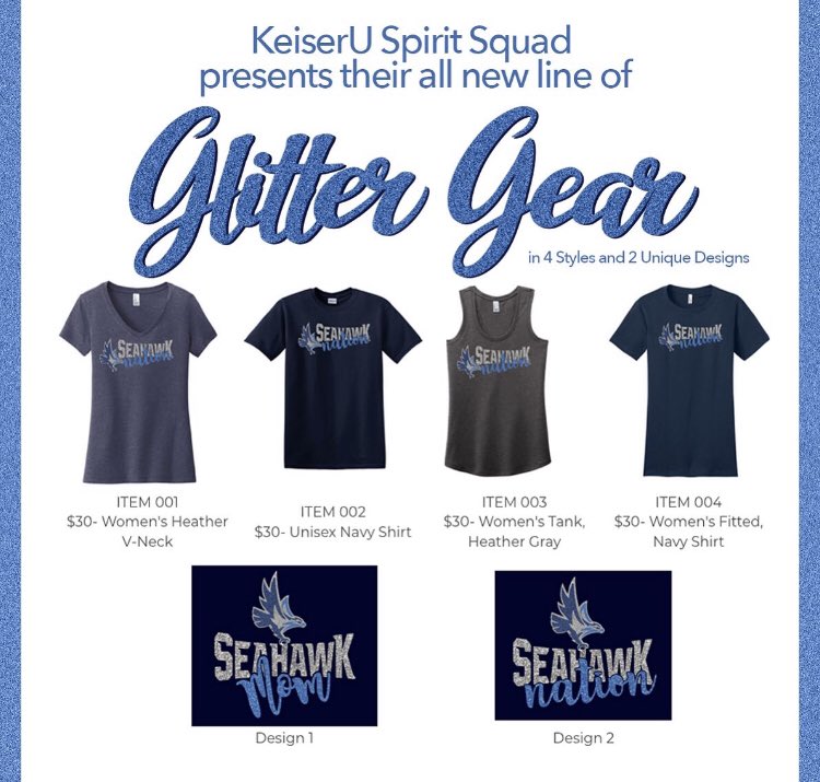 KeiserU's tweet photo. They will be unavailable after Thanksgiving- Get your Glitter Gear before theyβre gone!
https://t.co/x9CZVbLcsm
#keiserseahawks #keiserspirit #seahawkspirit #keisergear #seahawkmom #seahawknation https://t.co/PyuM2a20uU