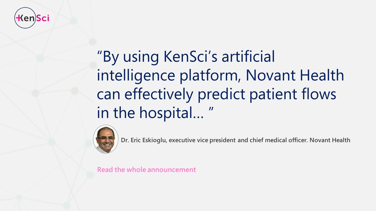 AdvataInc's tweet photo. We’re excited to announce that Novant Health has selected KenSci’s AI Platform to help reduce variation in length of stay and readmissions, as well as to improve patient flow in the ED. https://t.co/r0jH7ro0F3 https://t.co/sh3kprkyya