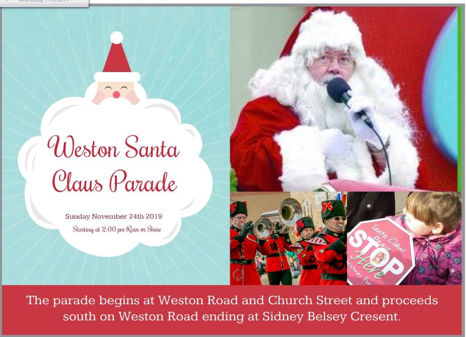 FrancesNunziata's tweet photo. The Weston Santa Claus Parade is this Sunday! This is my favourite event of the year and I hope to see lots of residents and families taking part in all the festive fun! 
Parade begins at Weston and Church, going south on Weston to Sidney Belsey 
November 24 at 2 PM. Dress Warm! https://t.co/NFxC4NWfn8