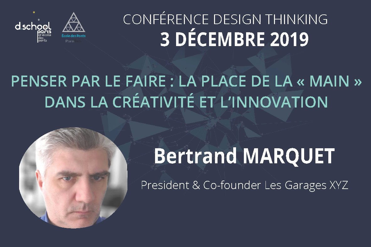 dschoolparis's tweet photo. Venez écouter notre nouveau speaker @BertrandMarquet lors de notre conférence "10ans de #designthinking " au sein de la @dschoolparis @EcoledesPonts. 3 décembre 2019 - Inscription et programme : https://t.co/fwPZIFCcRz https://t.co/9wO6xT5mJT